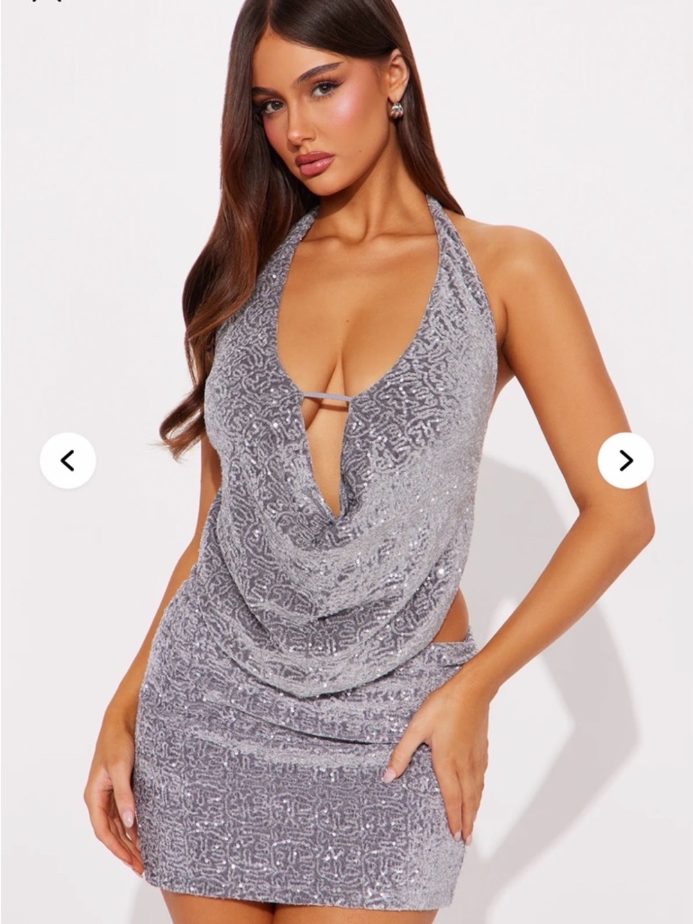Sparkling Silver Sequin Halter Dress